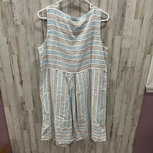 J Jill Love Linen Stripe A Line Knee Length Dress With Pockets Womens Size Large - Picture 4 of 7